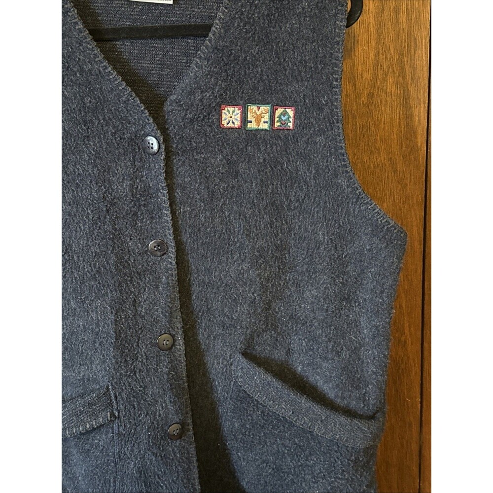 Artisan Designs Vintage Sweater Vest Navy W/Pockets Embroidery Sz 2X Made In USA - Picture 2 of 7